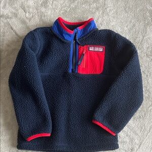Vineyard Vines Navy Sherpa Pullover with Red Chest Pocket